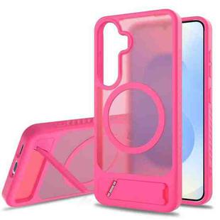 For Samsung Galaxy S24 5G Frosted Holder PC Hybrid TPU MagSafe Phone Case(Rose Red)