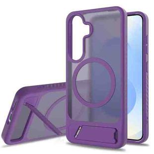 For Samsung Galaxy S24 5G Frosted Holder PC Hybrid TPU MagSafe Phone Case(Purple)