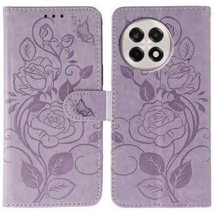 For OnePlus Ace 5 Pro / Ace 5 Rose Butterfly Embossed Leather Phone Case(Purple)