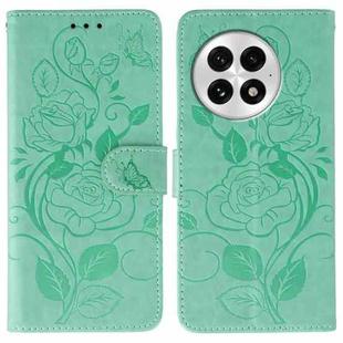 For OnePlus 13 Rose Butterfly Embossed Leather Phone Case(Green)