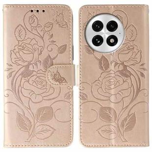 For OnePlus 13 Rose Butterfly Embossed Leather Phone Case(Rose Gold)