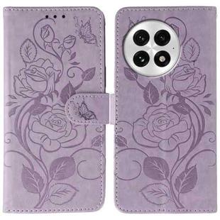 For OnePlus 13 Rose Butterfly Embossed Leather Phone Case(Purple)