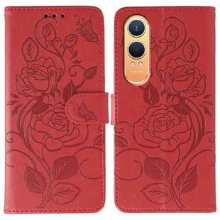 For OnePlus Nord CE4 Lite Global Rose Butterfly Embossed Leather Phone Case(Red)
