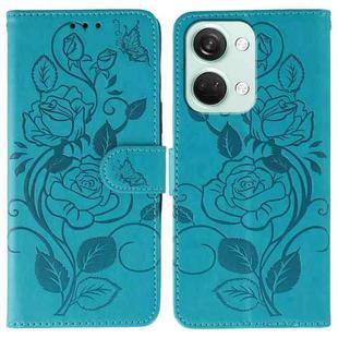 For OnePlus Nord 3 5G / Ace 2V Rose Butterfly Embossed Leather Phone Case(Blue)