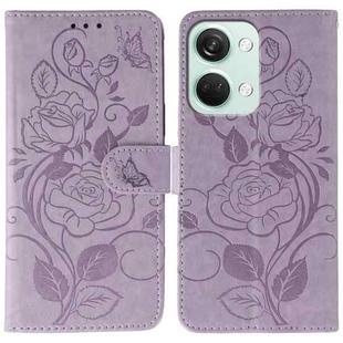 For OnePlus Nord 3 5G / Ace 2V Rose Butterfly Embossed Leather Phone Case(Purple)