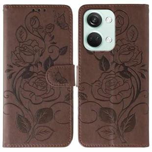 For OnePlus Nord 3 5G / Ace 2V Rose Butterfly Embossed Leather Phone Case(Brown)
