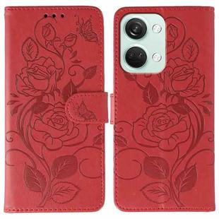 For OnePlus Nord 3 5G / Ace 2V Rose Butterfly Embossed Leather Phone Case(Red)