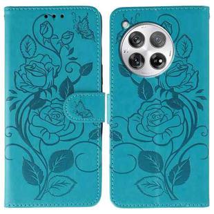 For OnePlus 12 Rose Butterfly Embossed Leather Phone Case(Blue)