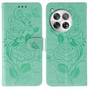 For OnePlus 12 Rose Butterfly Embossed Leather Phone Case(Green)