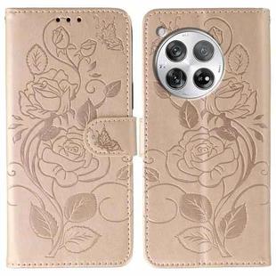 For OnePlus 12 Rose Butterfly Embossed Leather Phone Case(Rose Gold)