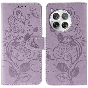 For OnePlus 12 Rose Butterfly Embossed Leather Phone Case(Purple)