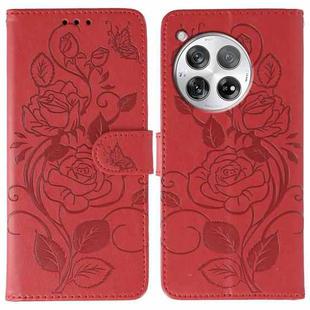 For OnePlus 12 Rose Butterfly Embossed Leather Phone Case(Red)