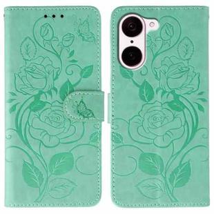 For OnePlus Nord CE5 Rose Butterfly Embossed Leather Phone Case(Green)