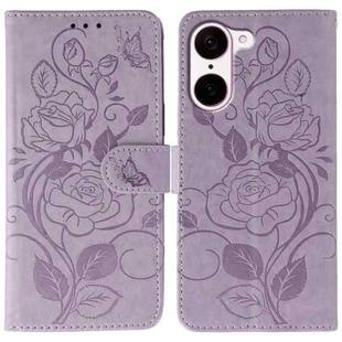 For OnePlus Nord CE5 Rose Butterfly Embossed Leather Phone Case(Purple)
