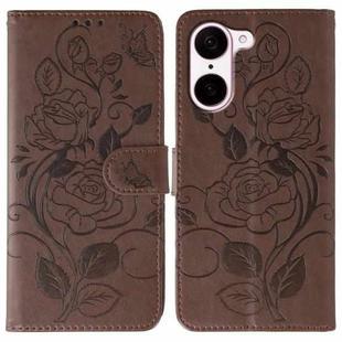 For OnePlus Nord CE5 Rose Butterfly Embossed Leather Phone Case(Brown)