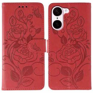 For OnePlus Nord CE5 Rose Butterfly Embossed Leather Phone Case(Red)