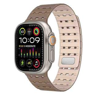 For Apple Watch 46mm / 49mm / 45mm / 44mm Two-Tone Breathable Magnetic Silicone Watch Band(Brown Apricot)