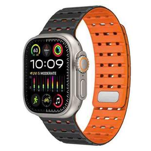 For Apple Watch 46mm / 49mm / 45mm / 44mm Two-Tone Breathable Magnetic Silicone Watch Band(Black Orange)