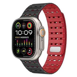 For Apple Watch 46mm / 49mm / 45mm / 44mm Two-Tone Breathable Magnetic Silicone Watch Band(Black Red)