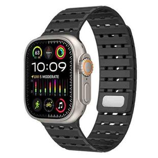 For Apple Watch 46mm / 49mm / 45mm / 44mm Two-Tone Breathable Magnetic Silicone Watch Band(Black)
