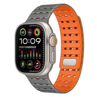 For Apple Watch 46mm / 49mm / 45mm / 44mm Two-Tone Breathable Magnetic Silicone Watch Band(Gray Orange)