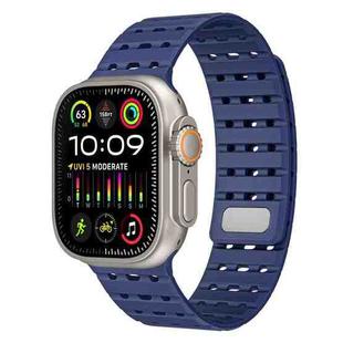 For Apple Watch 46mm / 49mm / 45mm / 44mm Two-Tone Breathable Magnetic Silicone Watch Band(Dark Blue)