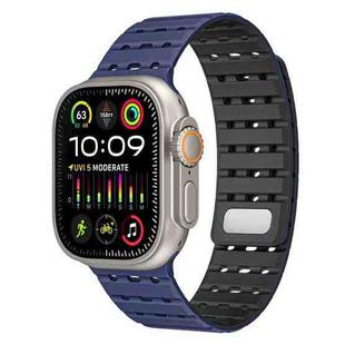For Apple Watch 46mm / 49mm / 45mm / 44mm Two-Tone Breathable Magnetic Silicone Watch Band(Dark Blue Black)