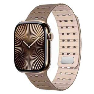 For Apple Watch 42mm / 41mm / 40mm / 38mm Two-Tone Breathable Magnetic Silicone Watch Band(Brown Apricot)