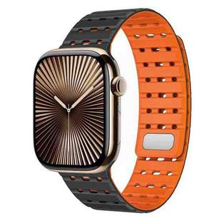 For Apple Watch 42mm / 41mm / 40mm / 38mm Two-Tone Breathable Magnetic Silicone Watch Band(Black Orange)