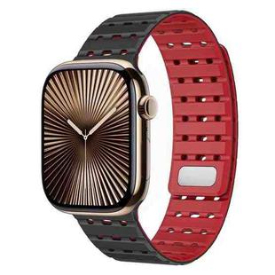 For Apple Watch 42mm / 41mm / 40mm / 38mm Two-Tone Breathable Magnetic Silicone Watch Band(Black Red)