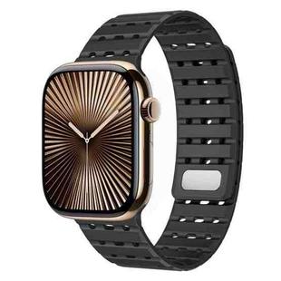 For Apple Watch 42mm / 41mm / 40mm / 38mm Two-Tone Breathable Magnetic Silicone Watch Band(Black)