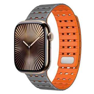 For Apple Watch 42mm / 41mm / 40mm / 38mm Two-Tone Breathable Magnetic Silicone Watch Band(Gray Orange)