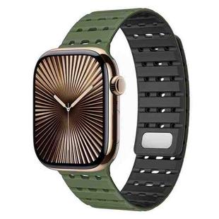 For Apple Watch 42mm / 41mm / 40mm / 38mm Two-Tone Breathable Magnetic Silicone Watch Band(Army Green Black)