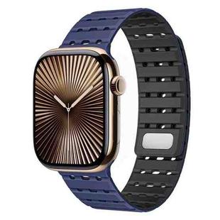 For Apple Watch 42mm / 41mm / 40mm / 38mm Two-Tone Breathable Magnetic Silicone Watch Band(Dark Blue Black)