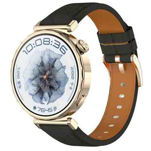 20mm Square Leather Rose Gold Buckle Watch Band(Black)