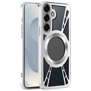 For Samsung Galaxy S25 5G Silicone Cooling Hollow Metal MagSafe Phone Case(Silver)