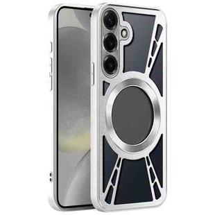 For Samsung Galaxy S24 5G Silicone Cooling Hollow Metal MagSafe Phone Case(Silver)
