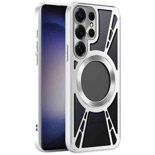 For Samsung Galaxy S23 Ultra 5G Silicone Cooling Hollow Metal MagSafe Phone Case(Silver)