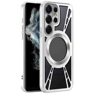 For Samsung Galaxy S22 Ultra 5G Silicone Cooling Hollow Metal MagSafe Phone Case(Silver)