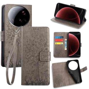 For Xiaomi 15 Ultra Tree & Deer Embossed Leather Phone Case(Grey)