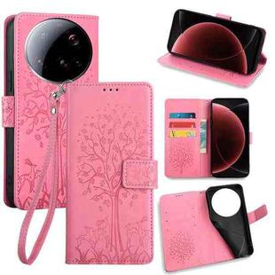 For Xiaomi 15 Ultra Tree & Deer Embossed Leather Phone Case(Pink)