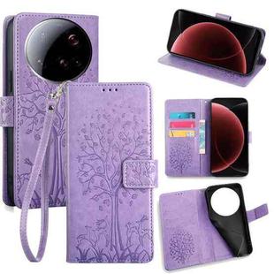 For Xiaomi 15 Ultra Tree & Deer Embossed Leather Phone Case(Purple)