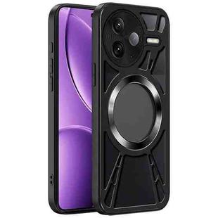 For Redmi K80 Silicone Cooling Hollow Metal MagSafe Phone Case(Black)