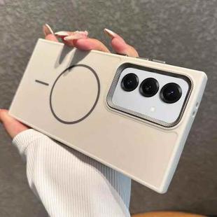 For Samsung Galaxy S25+ 5G Metal Diamond Texture Lens Frame MagSafe Phone Case(White)