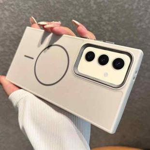 For Samsung Galaxy S24 5G Metal Diamond Texture Lens Frame MagSafe Phone Case(White)