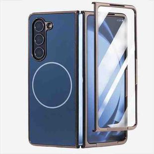 For Samsung Galaxy Z Fold6 5G Integrated Electroplating AG Frosted Skin Feel MagSafe Folding Phone Case(Sapphire Blue)