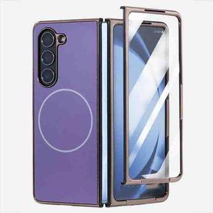 For Samsung Galaxy Z Fold6 5G Integrated Electroplating AG Frosted Skin Feel MagSafe Folding Phone Case(Sakura Purple)