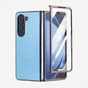 For Samsung Galaxy Z Fold6 5G Integrated Electroplating AG Frosted Skin Feel MagSafe Folding Phone Case(Far Peak Blue)