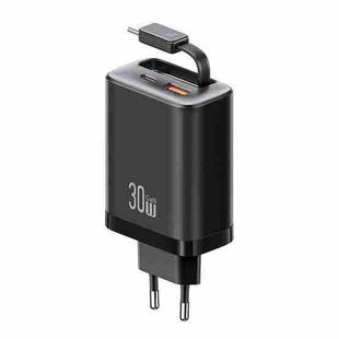 USAMS CC296 30W Fast Charger With Retractable USB-C / Type-C Cable, EU Plug(Black)