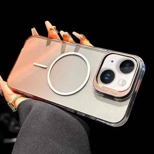 For iPhone 14 Metal Lens Folding Holder Gradient MagSafe Shockproof Phone Case(Gold)